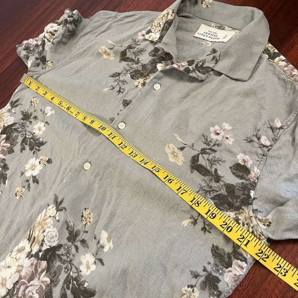 Abercrombie Fitch Shirt Mens Sage Small Summer Linen Blend Floral Camp Button Up - Picture 9 of 11